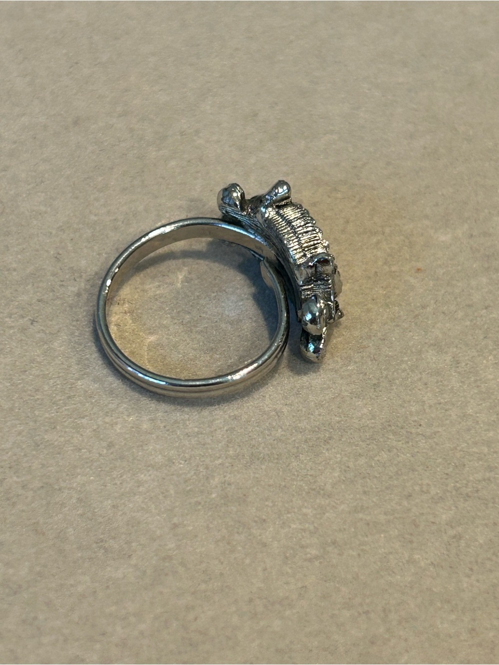Silver Tone Moonstone Statement Frog Ring in Opalescent Blue - Picture 3 of 7